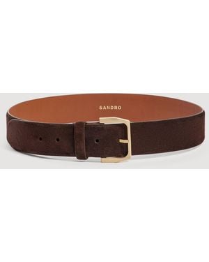 Sandro Ceinture cuir à boucle métallique - Marron