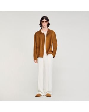 Sandro Split Leather Jacket - White