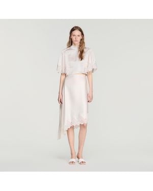 Sandro Asymmetrical Satin Skirt With Lace - Multicolour
