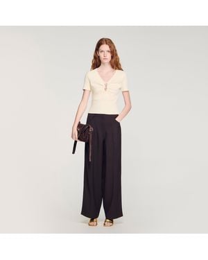 Sandro Jewelled Cropped Cotton T-Shirt - Black