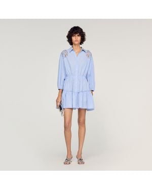 Sandro Short Striped Cotton Dress - Blue
