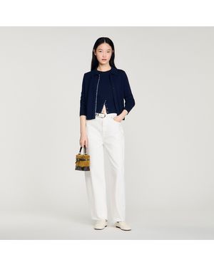 Sandro Striped Wool-Cashmere Cardigan - Blue