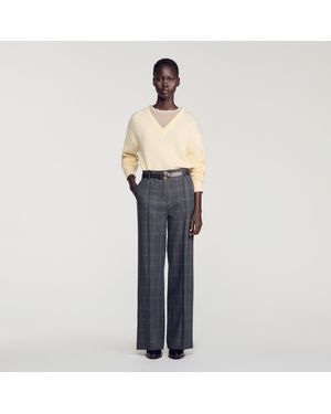 Sandro Checked Straight-Leg Trousers - Blue