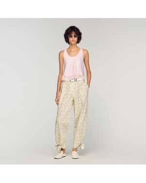Sandro Floral-Print Wide-Leg Trousers - Natural