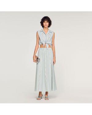 Sandro Jupe longue à rayures strassée - Blanc