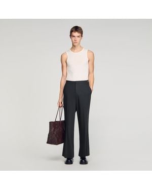 Sandro Wide-Leg Bouclé Wool Trousers - Black