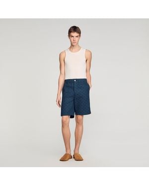 Sandro Square Cross Denim Shorts - Blue