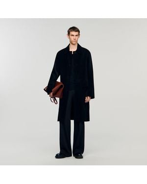 Sandro Oversized Coat With Wing Collar - Blue