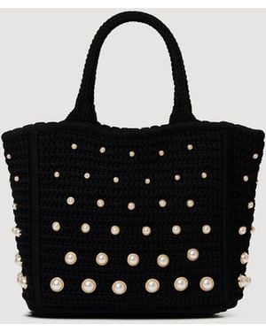 Sandro Beaded Crochet Bag - Black