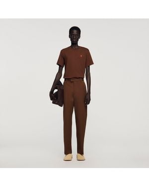 Sandro Wide-Leg Cotton Trousers - Brown