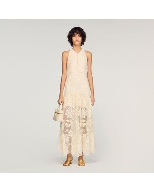 Sandro Floral Cotton Guipure Maxi Dress - Natural