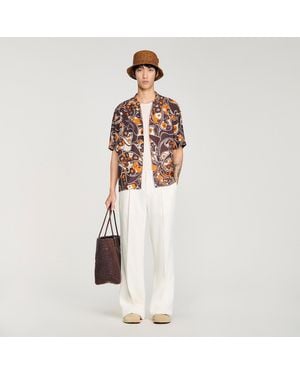 Sandro Loose-Fit Print Shark Collar Shirt - White