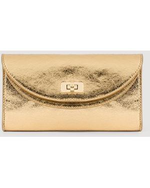 Sandro Mambo Metallic Leather Clutch - Natural