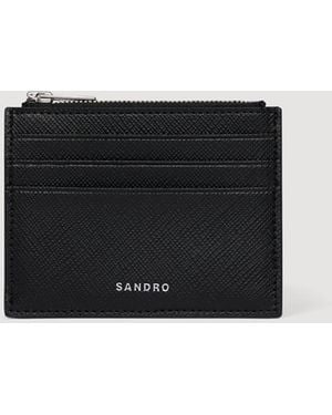 Sandro Reconstituted Leather Card Holder - Black