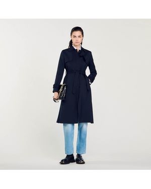 Sandro Trench Coat With Pleated Inset - Blue