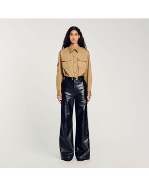 Sandro Flared Leather Trousers - Blue