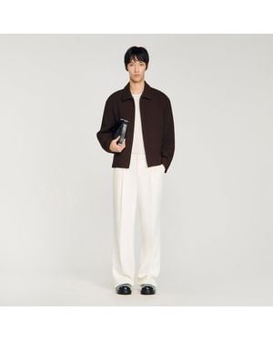 Sandro Waffled Regular Collar Zip Jacket - White