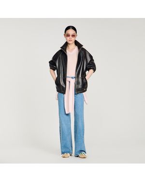 Sandro Distressed Leather Jacket - Blue