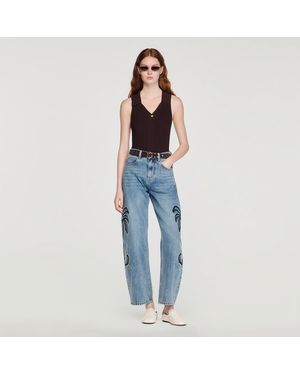 Sandro Ribbed Knit Polo Bodysuit - Blue
