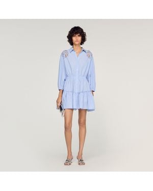 Sandro Short Striped Cotton Dress - Blue