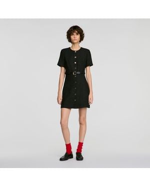 Sandro Belted Tweed Dress - Black