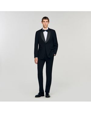 Sandro Wool Suit Jacket With Shawl Collar - Blue