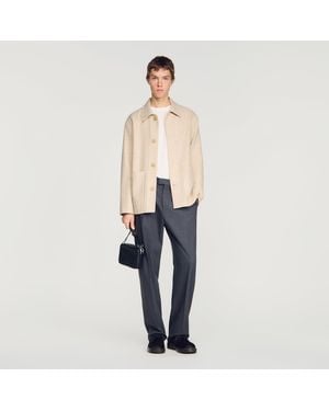 Sandro Blouson droit en laine boutonné - Bleu