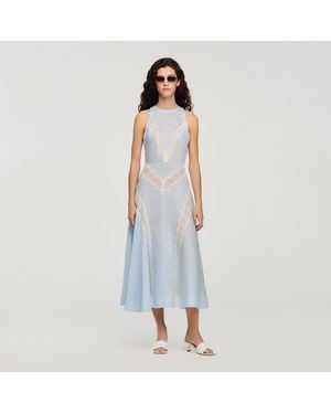 Sandro Maxi Dress With Lace Details - Blue