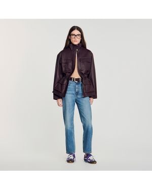 Sandro Oversized Leather Collar Jacket - Blue