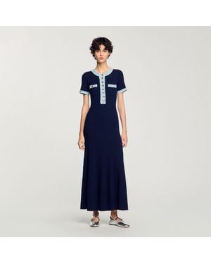 Sandro Knit And Denim Midi Dress - Blue