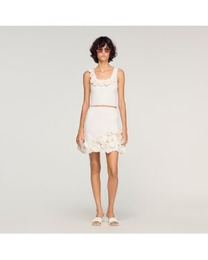 Sandro Short Floral Knit Skirt - White