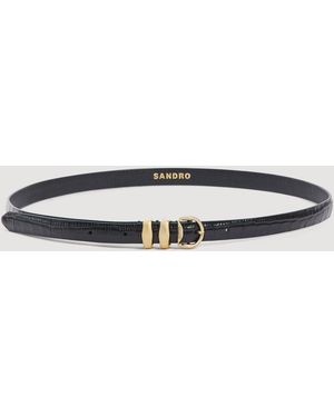 Sandro Croc-Effect Leather Belt - Black