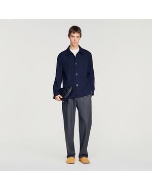Sandro Blouson worker en laine boutonné - Bleu
