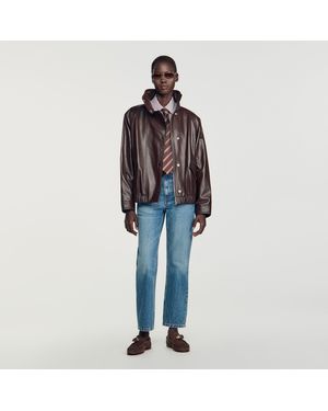Sandro Oversized Leather Jacket - Blue