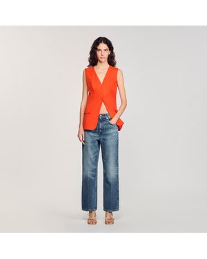Sandro Linen-Blend Sleeveless Blazer - Orange