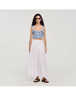 Tunique/débardeur Sandro En Soie Et Lin - Taille T1, Couleur Noire Avec Ouverture Dans Le Dos | Occasion Très Bon état