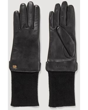 Sandro Dual-Material Gloves - Black