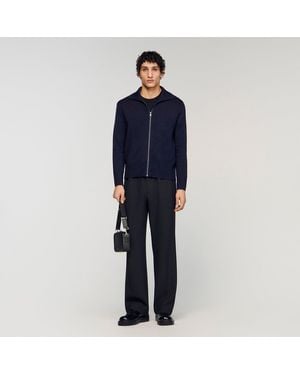 Sandro Zip-Up Wool Cardigan - Blue