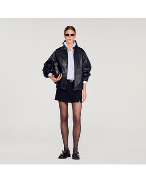 Sandro Oversized Leather Jacket - Blue