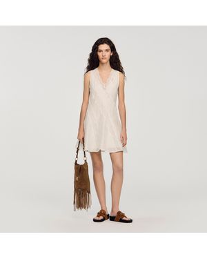 Sandro Short Trimmed Linen Dress - Natural