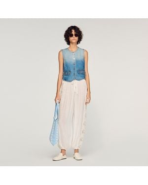 Sandro Crinkled Wide-Leg Trousers - Blue