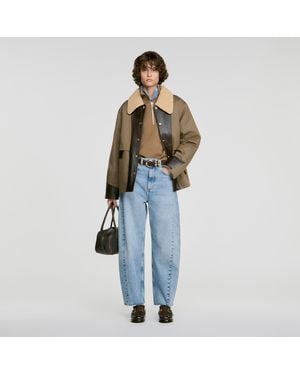 Sandro Two-Tone Coat - Blue
