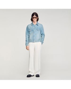 Sandro Square Cross Denim Jacket - Blue