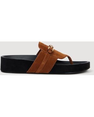 Sandro Suede Buckle Sandals - Brown