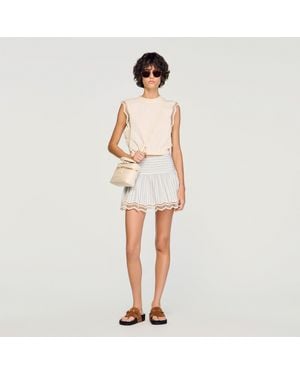 Sandro Cropped Cotton T-Shirt With Lace - White