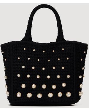 Sandro Beaded Crochet Bag - Black
