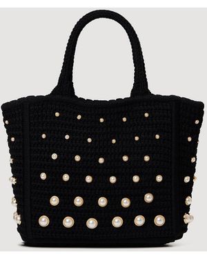 Sandro Sac en maille crochet perlée - Noir