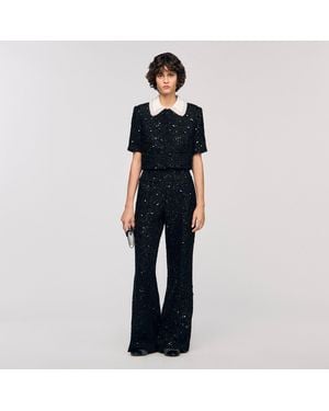 Sandro Rhinestone Tweed Trousers - Black