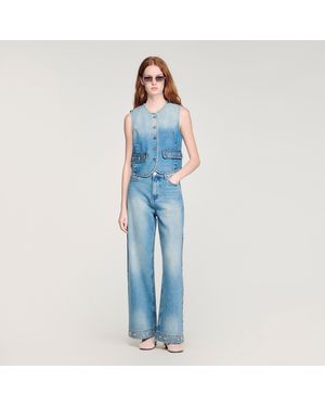 Sandro Straight Rhinestone Cotton Jeans - Blue