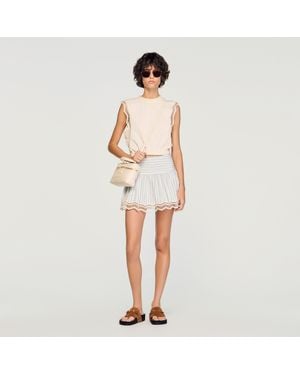 Sandro Cropped Cotton T-Shirt With Lace - White